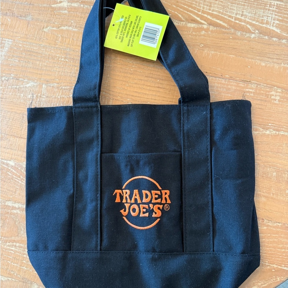 Trader Joe's Black Canvas Tote Bag with Orange Logo